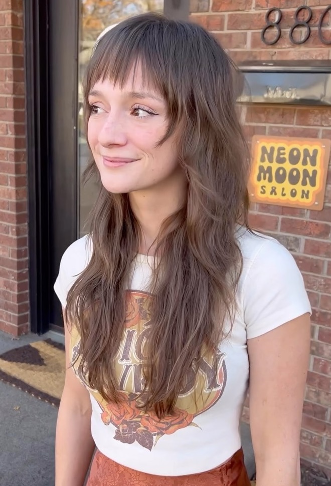 Medium Brown Shag With Blunt Fringe — Winter Layered Haircuts