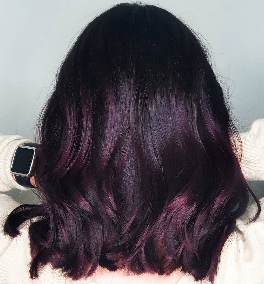 Wavy Bob With Plum Highlights — Plum Hair Color