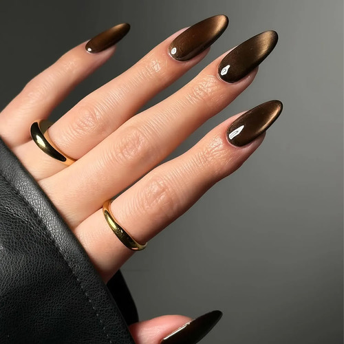 Metallic Brown Chrome Cat-Eye — Winter Gel Nail Colors