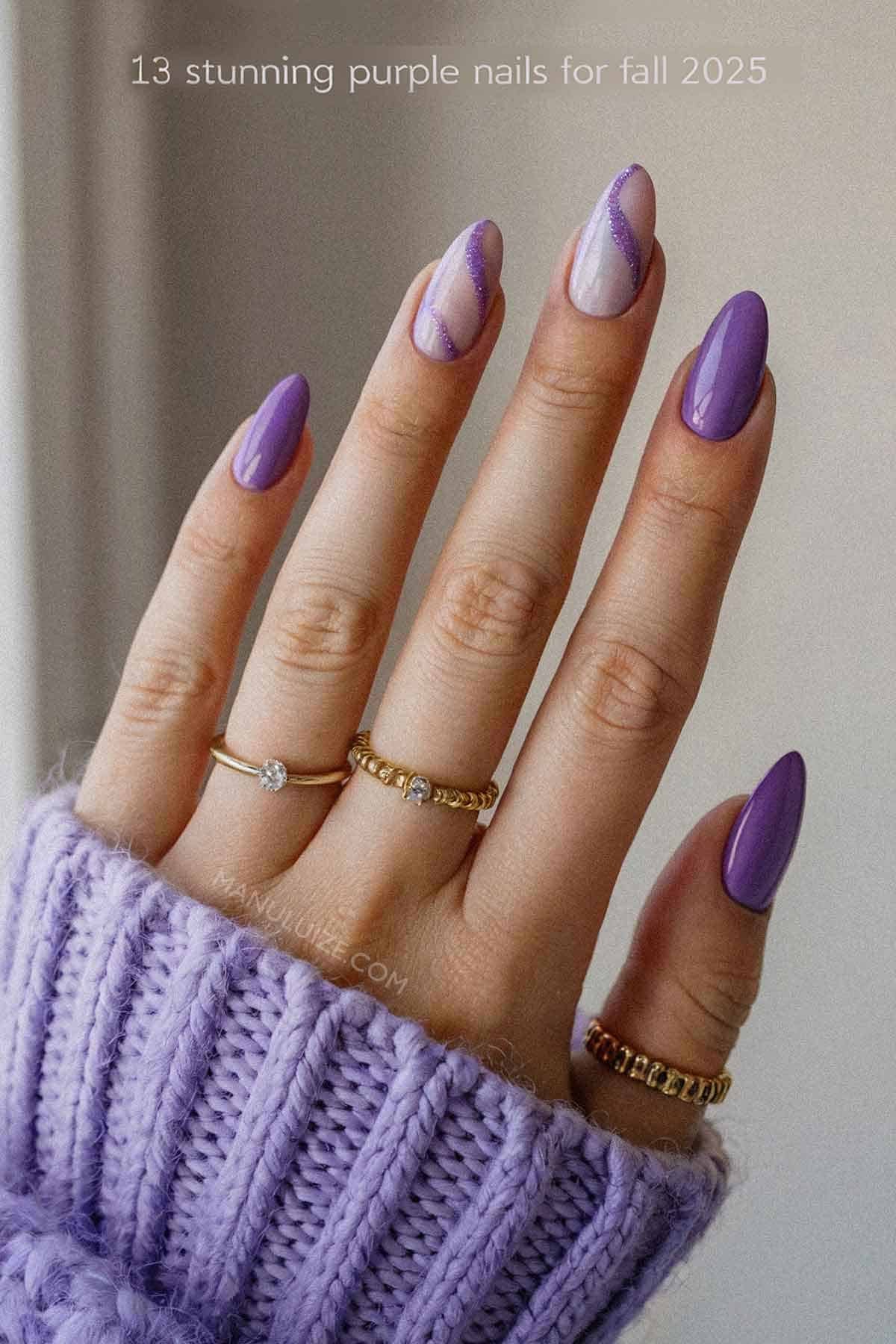Vibrant Purple with Glitter Stripes Vibrant Purple with Glitter Stripes — Fall to Winter Nails