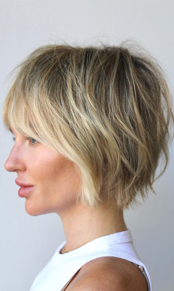 Textured Dirty Blonde Bixie With Wispy Bangs Textured Dirty Blonde Bixie With Wispy Bangs — Winter Hairstyles with Bangs