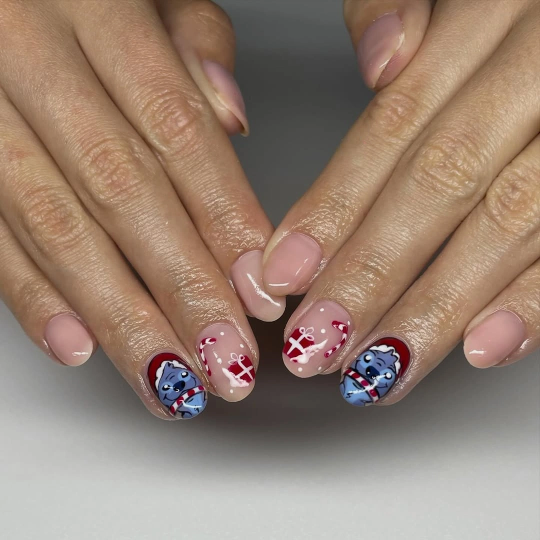 Extra long pointed red and white nails with bows and strands