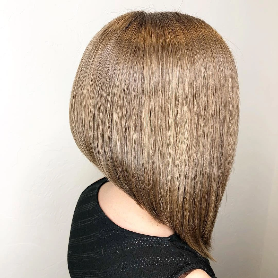 Beige blonde A-line bob with smooth ribbons and longer front edge