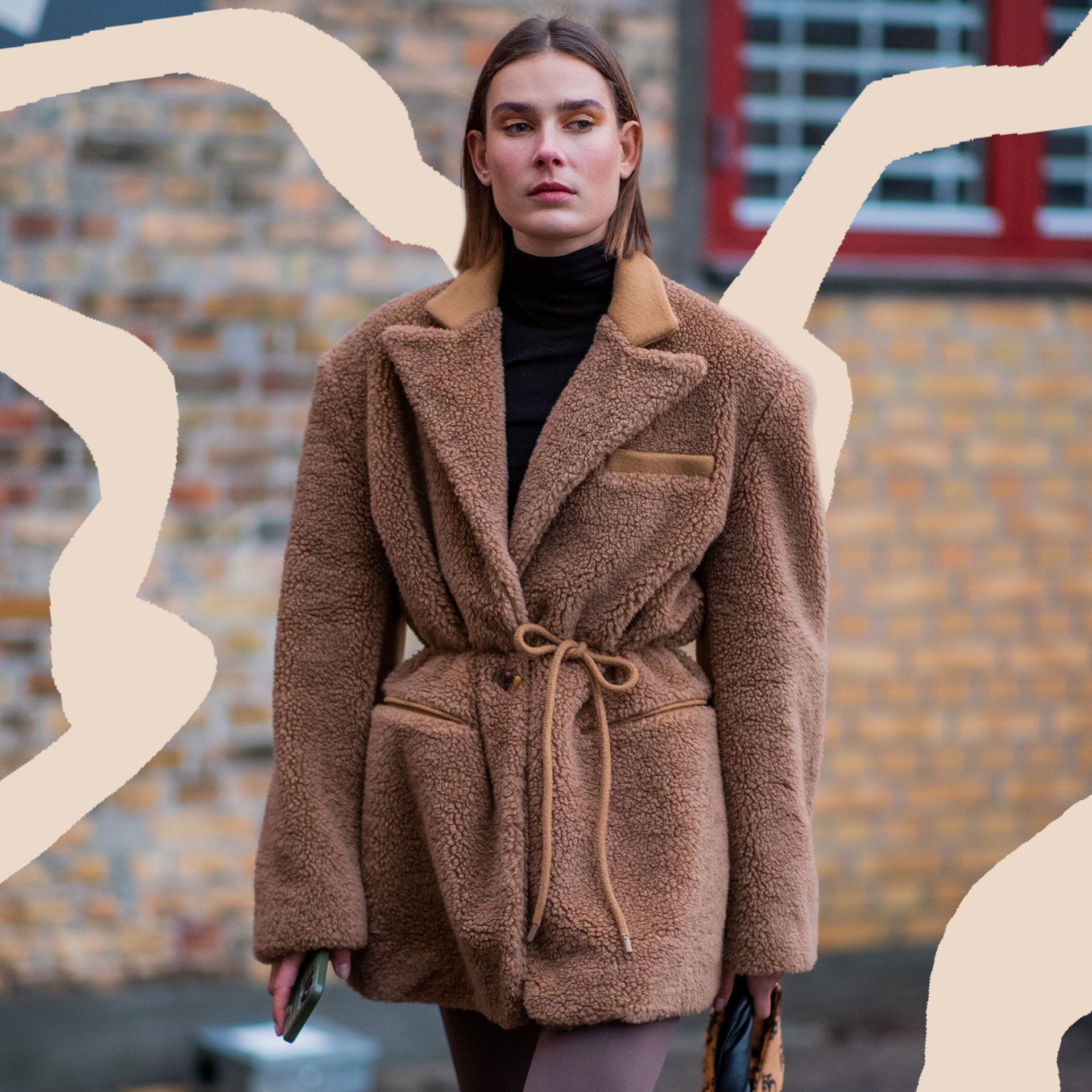 Oversized Brown Teddy Coat with Suede Trim Oversized Brown Teddy Coat with Suede Trim — Teddy Coat Outfits