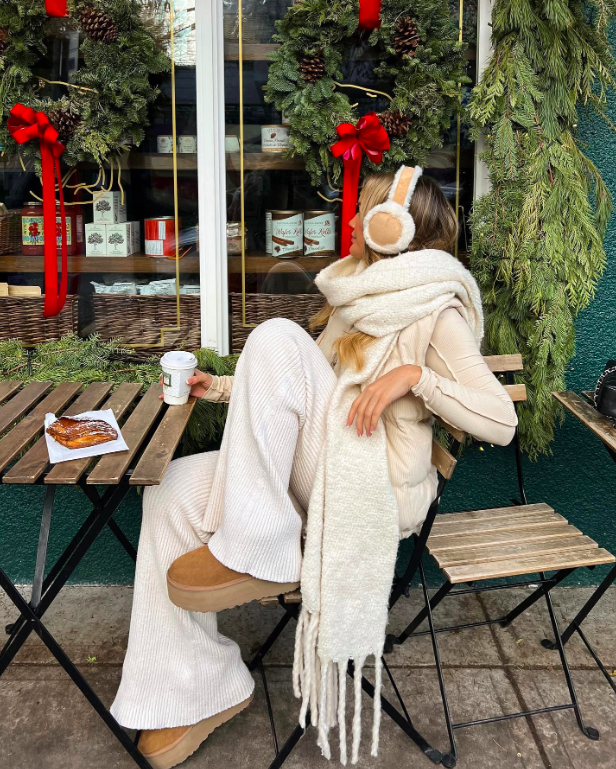 Cream Ribbed Knit Set with Oversized Scarf for Cozy Winter Comfort Cream Ribbed Knit Set with Oversized Scarf for Cozy Winter Comfort — December Outfits