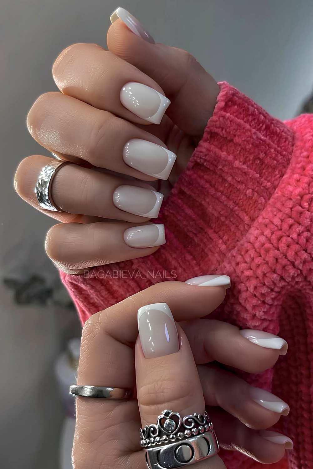 Curved French Tip Milky Square Nails Curved French Tip Milky Square Nails — Short Winter Square Nails