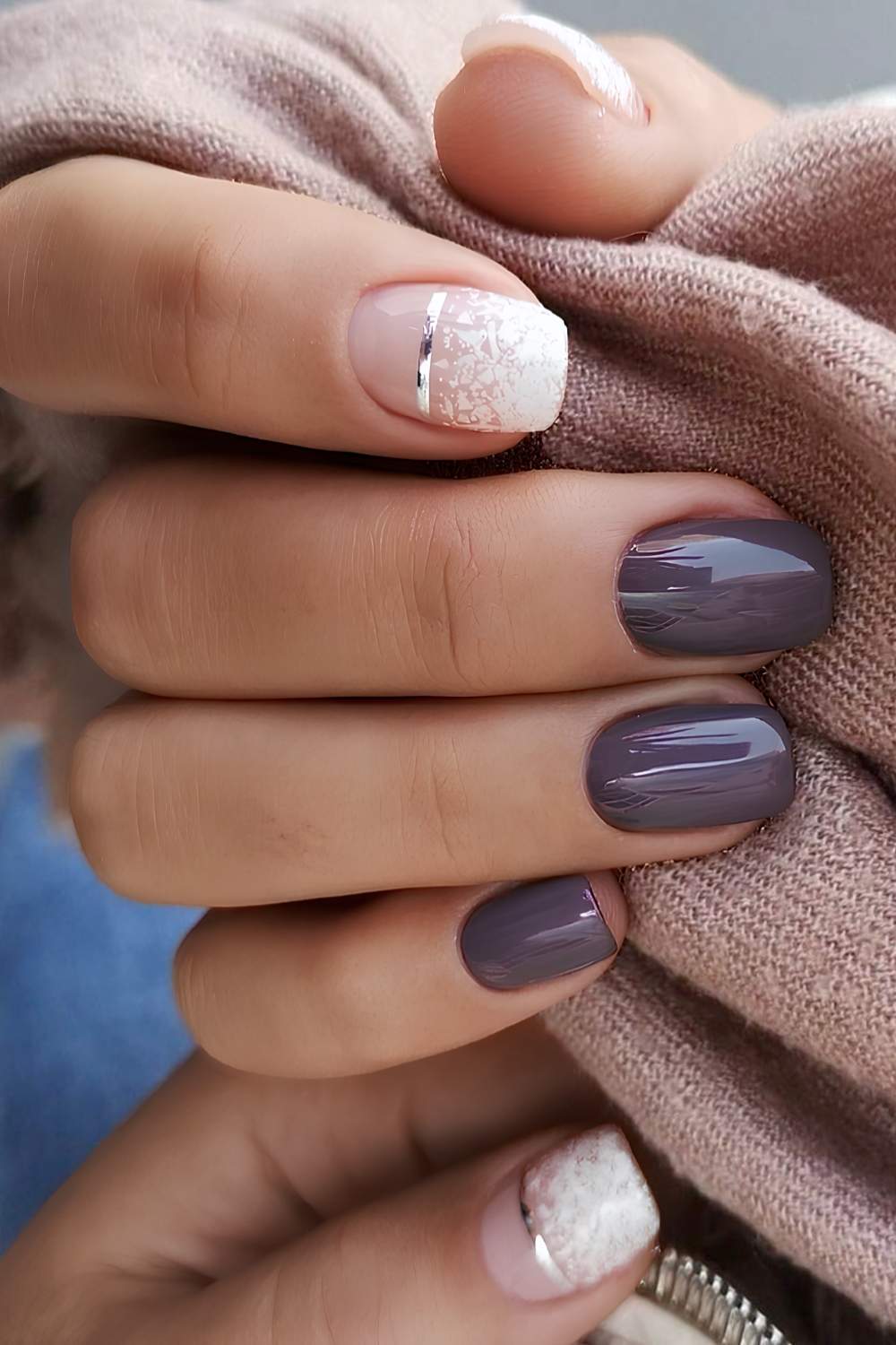 Deep Grey Lace Detail Square Nails Deep Grey Lace Detail Square Nails — Short Winter Square Nails