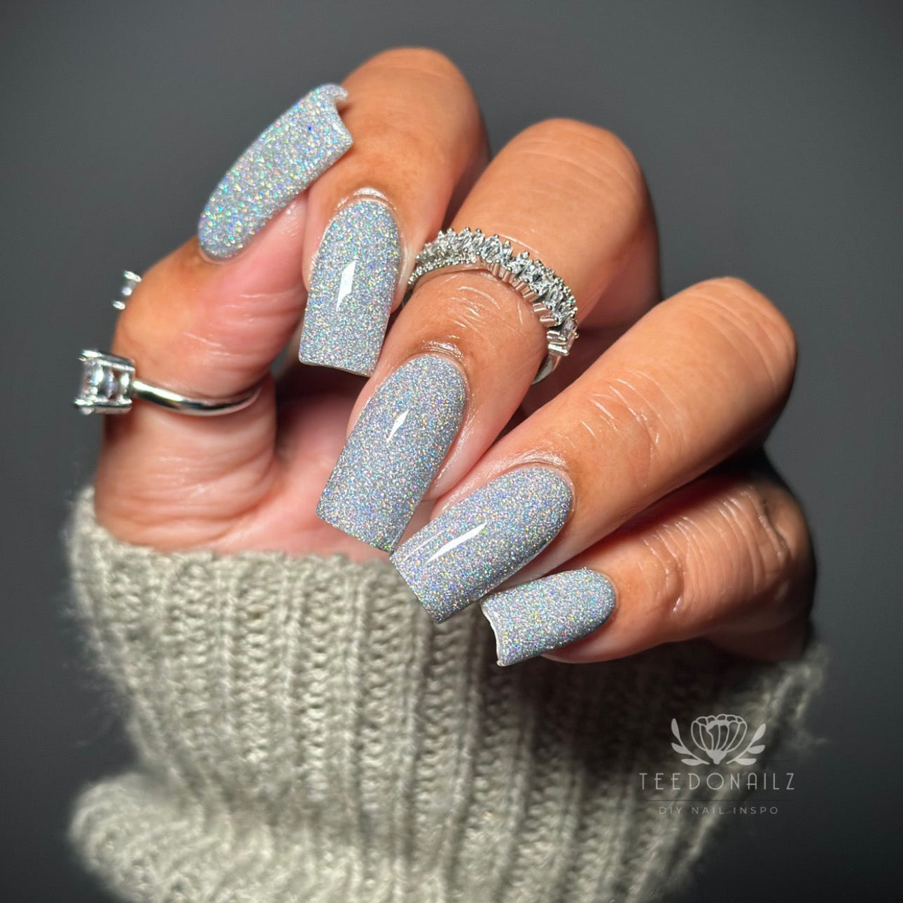 Dense Silver Glitter Square Nails Dense Silver Glitter Square Nails — Winter Gray Nails