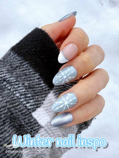 Matte Light Gray Snowflake French Tip Nails Matte Light Gray Snowflake French Tip Nails — Winter Gray Nails