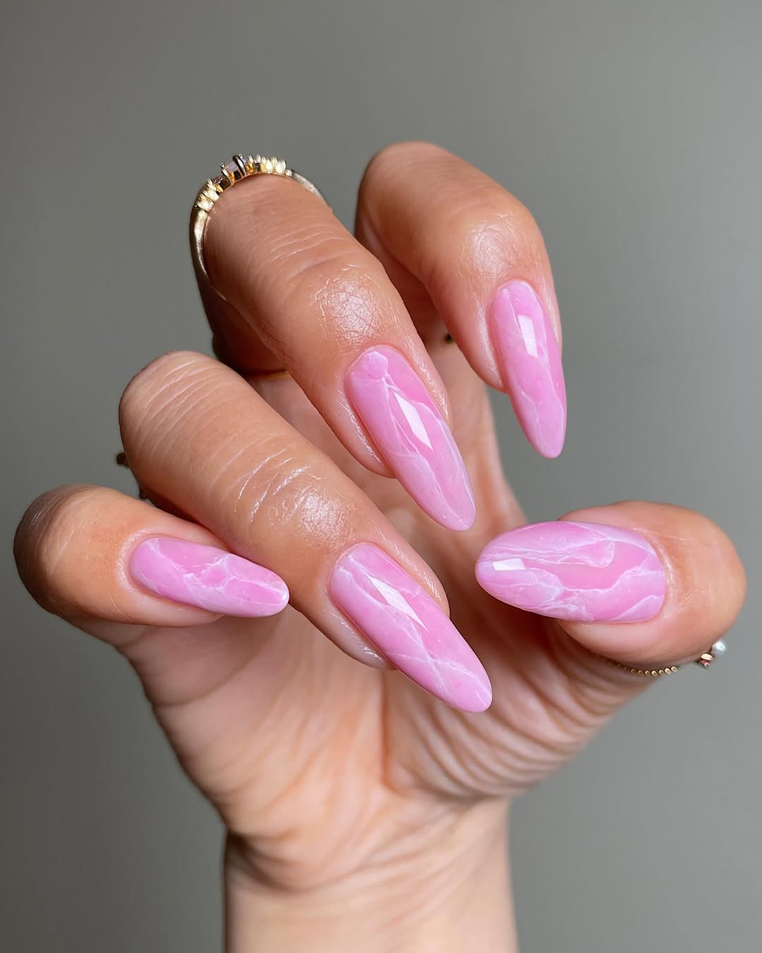 Long Stiletto Pink Marble Gloss — Winter to Spring Transition Nails