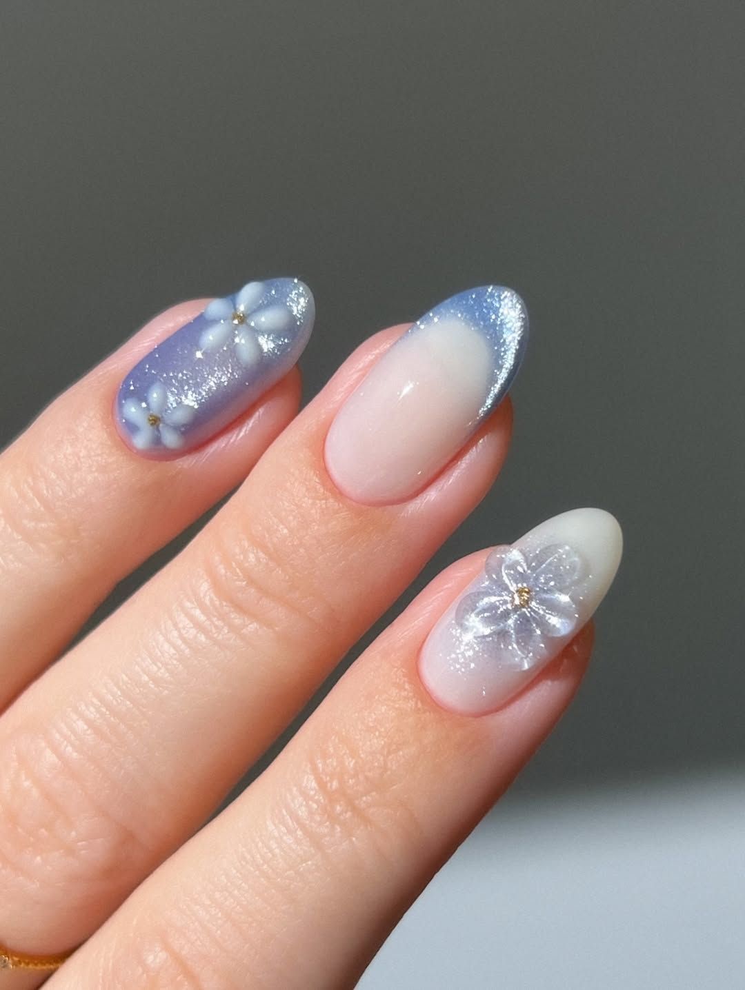 Lavender Shimmer with 3D Floral Accents — Winter to Spring Transition Nails