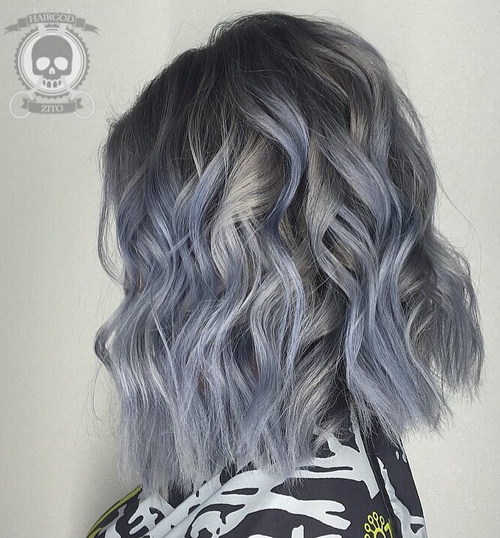 Dark Base With Blue Silver Balayage Dark Base With Blue Silver Balayage — Winter Hair Colors for Gray Hair