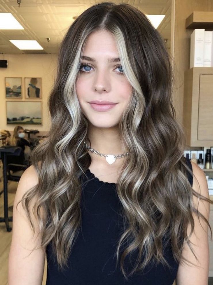 Dark Brown Base with Blonde Money Piece — Winter Hair Colors for Blue Eyes