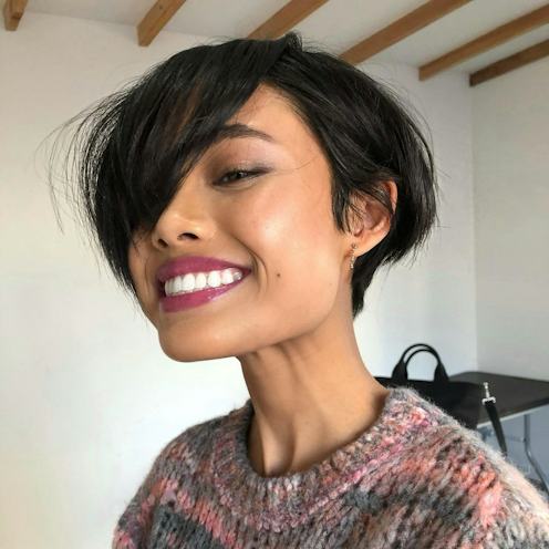 Asymmetrical Black Pixie With Deep Side Part Asymmetrical Black Pixie With Deep Side Part — Winter Pixie Haircuts