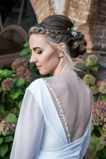 Ash Blonde Braided Updo With Flowers — Winter Formal Hairstyles