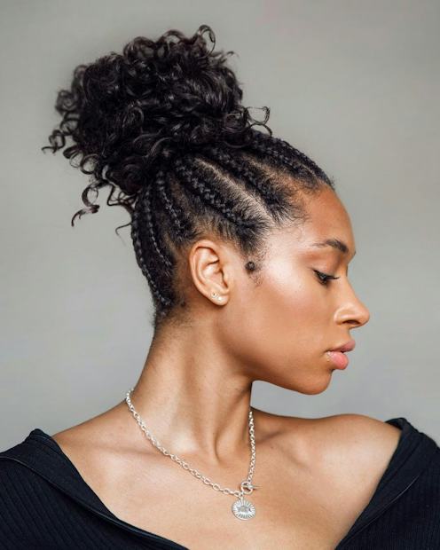Cornrows to Curly Top Knot — Winter Braids for Black Women