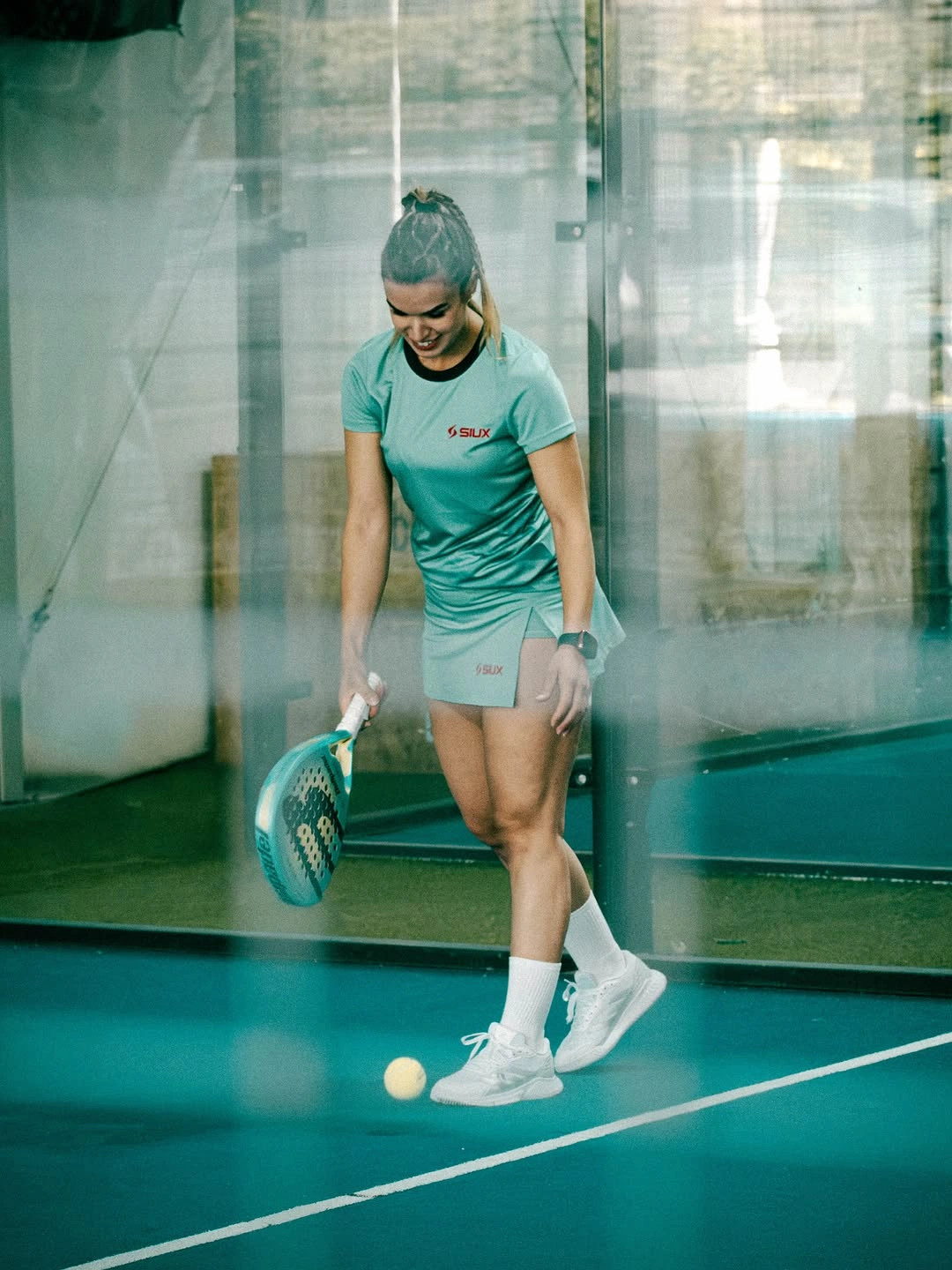 Aqua top and matching skirt for women’s padel outfit