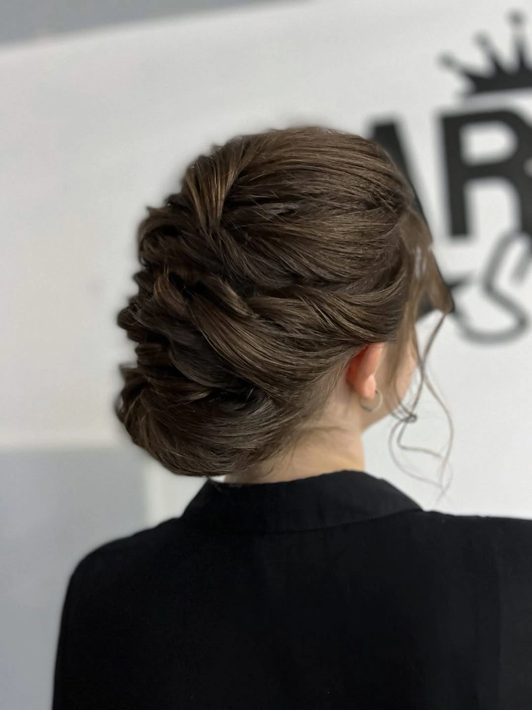 Medium long blonde brown hair with curved layered ends