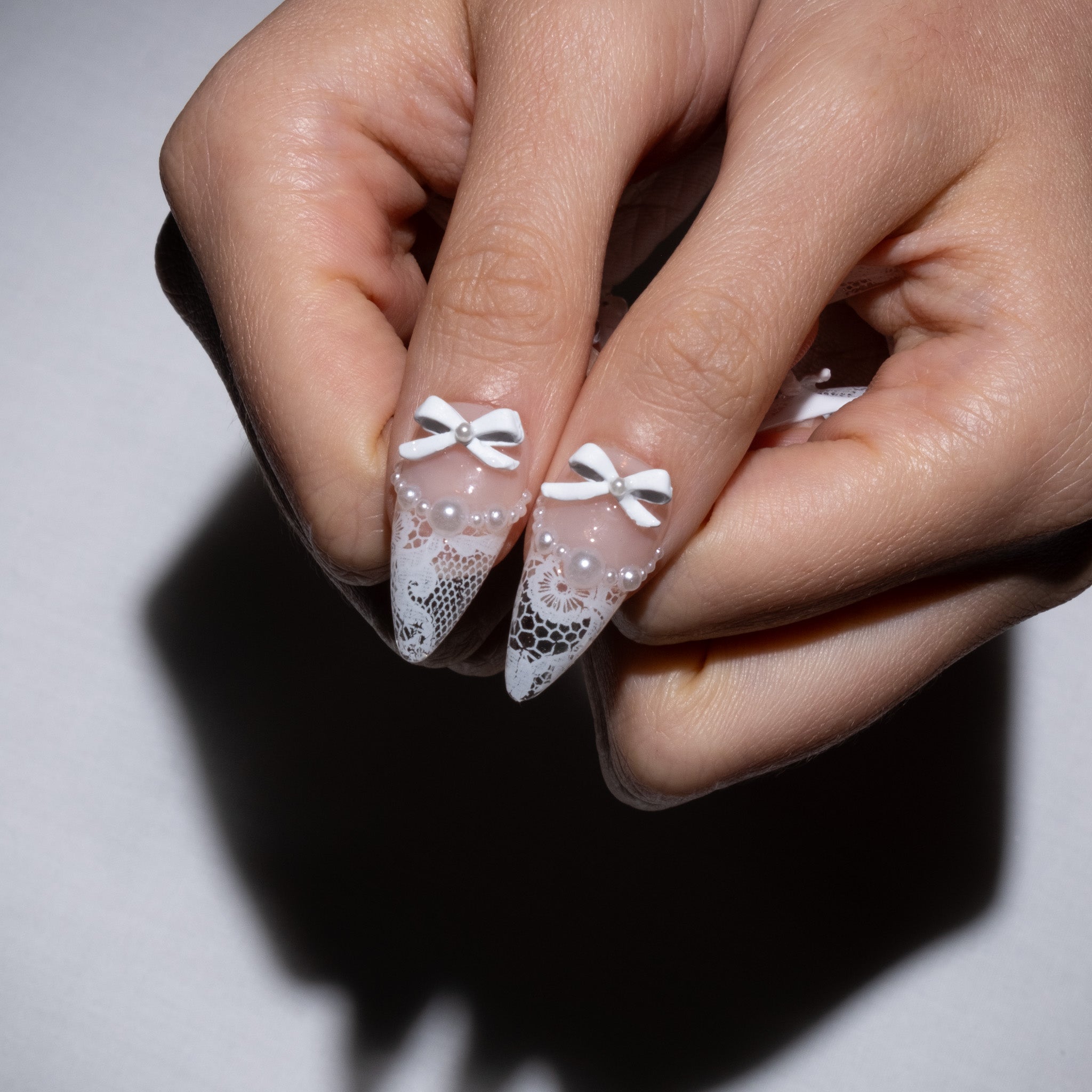 Bridal Bow and Pearl Lace — Lace Nails