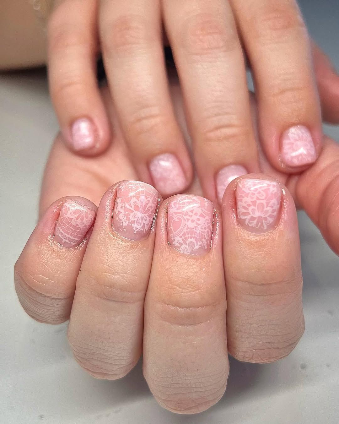 Short Square White Lace Nails