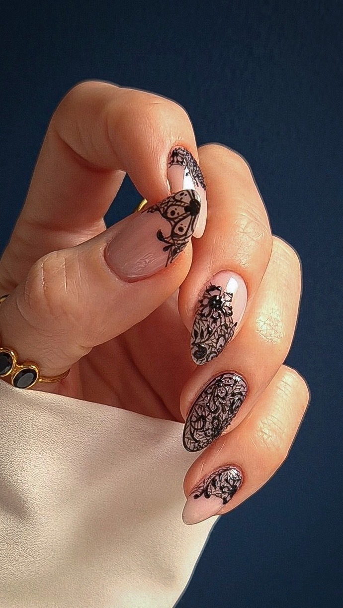 Lace Detail on Pink French Tips — Lace Nails