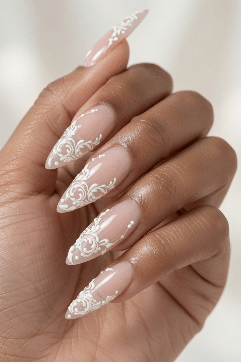 Filigree Lace and Rhinestone Stilettos — Lace Nails