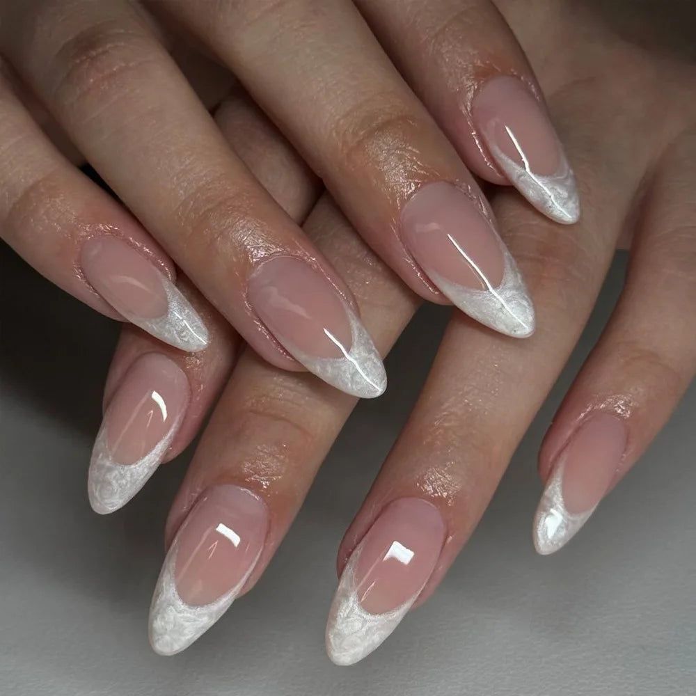 Pinkish Nude Lace French Tip Detail — Lace Nails