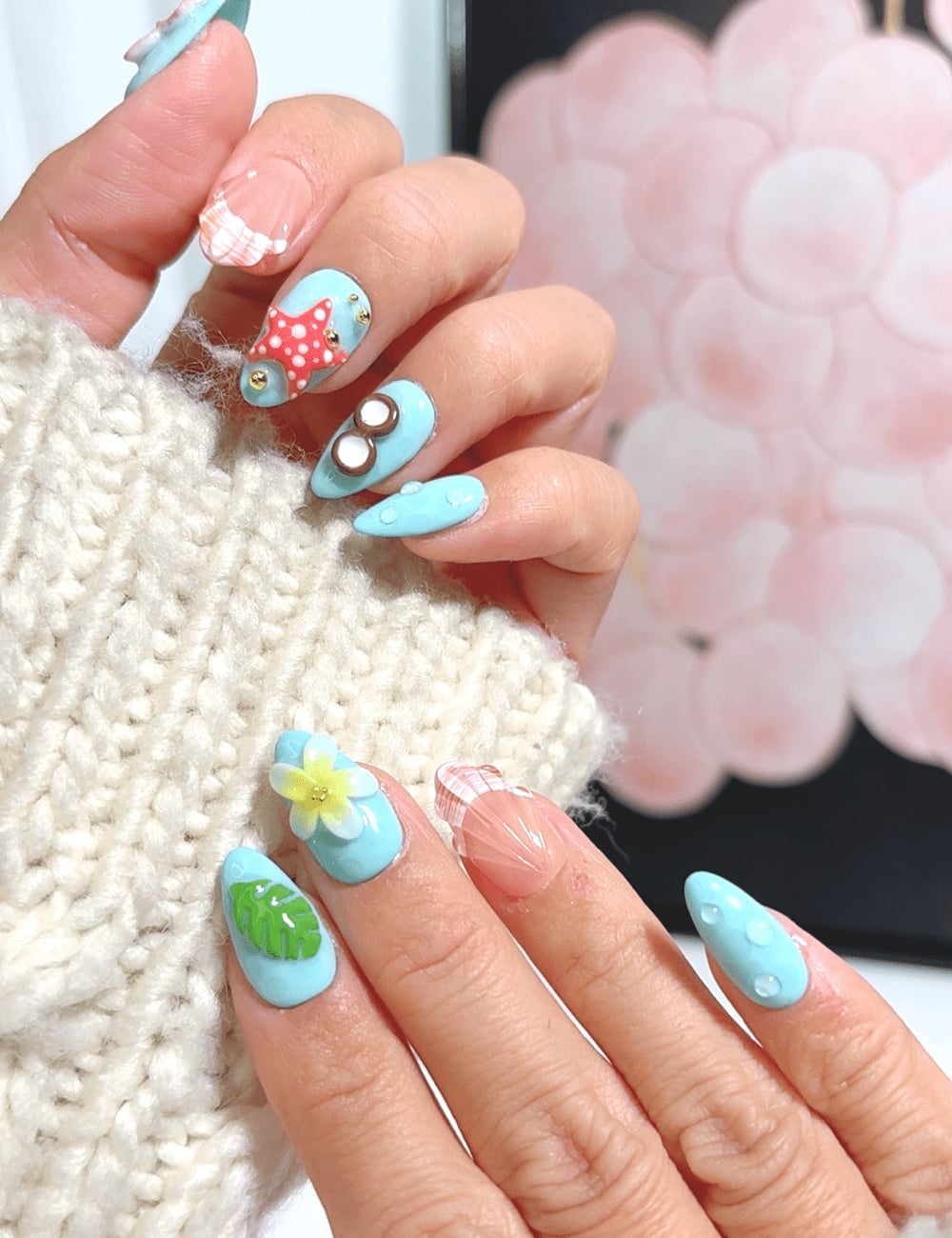 Short Almond 3D Summer Charms in Light Blue Short Almond 3D Summer Charms in Light Blue — 3D Nails Art Ideas