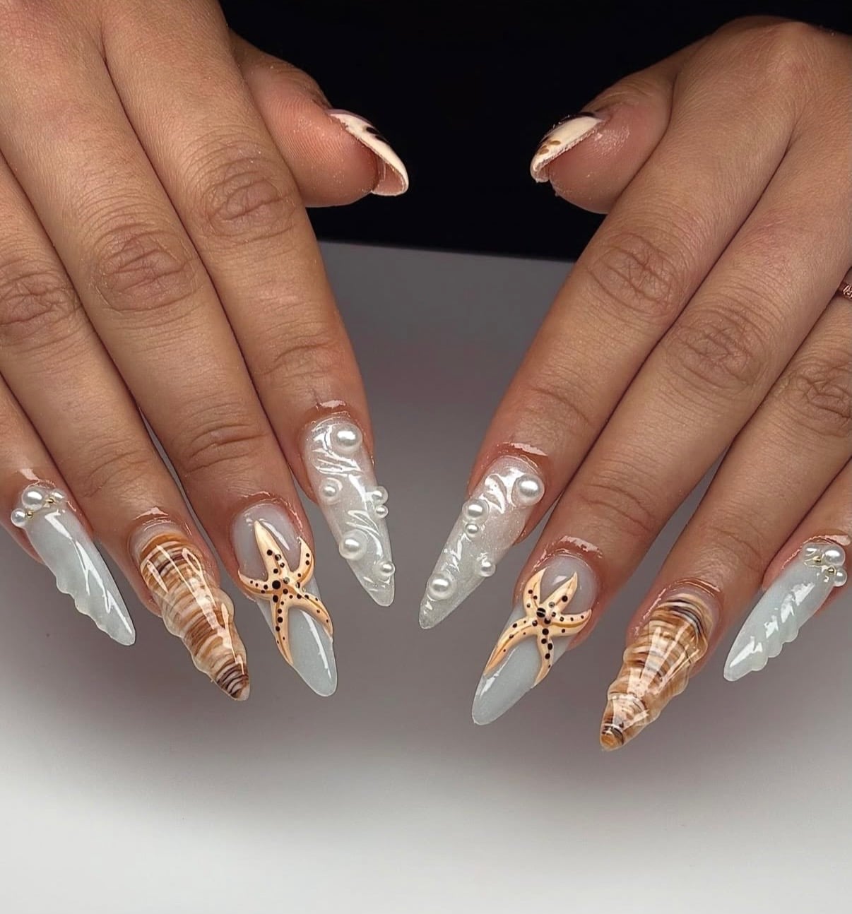 Long Stiletto 3D Seashell and Starfish Nails Long Stiletto 3D Seashell and Starfish Nails — 3D Nails Art Ideas