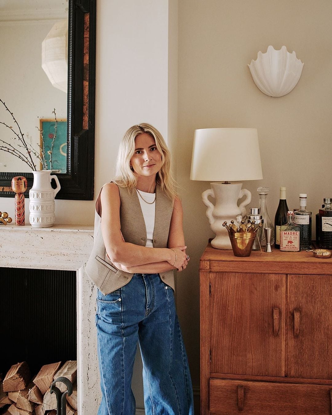 Waistcoat Over White Top With Straight Leg Jeans Waistcoat Over White Top With Straight Leg Jeans — 70s Style Inspiration