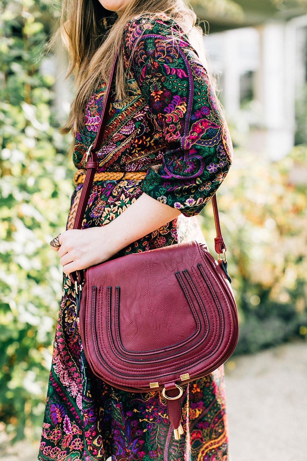 Suede Fringe Vest With Floral Maxi Dress Suede Fringe Vest With Floral Maxi Dress — 70s Style Inspiration