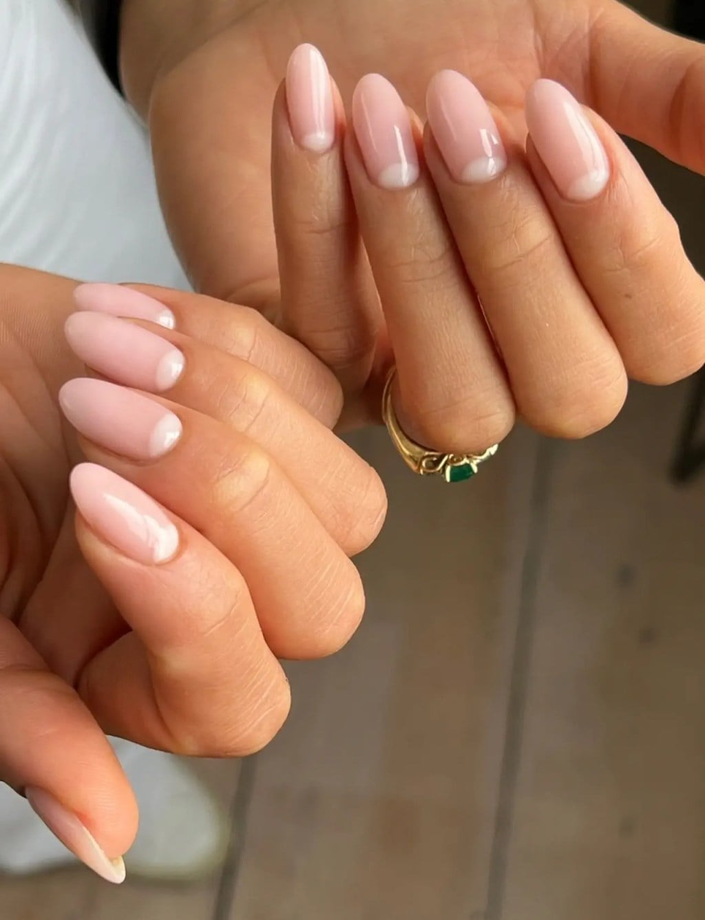 Medium Almond Pale Pink Half-Moon French Medium Almond Pale Pink Half-Moon French — Acrylic Nails Almond Ideas