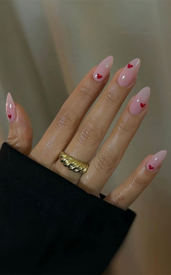 Medium Almond Sheer Pink Red Heart Decals Medium Almond Sheer Pink Red Heart Decals — Acrylic Nails Almond Ideas