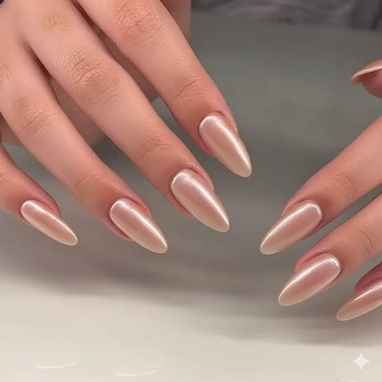 Medium Almond Beige Pearlescent Shimmer Medium Almond Beige Pearlescent Shimmer — Acrylic Nails Almond Ideas