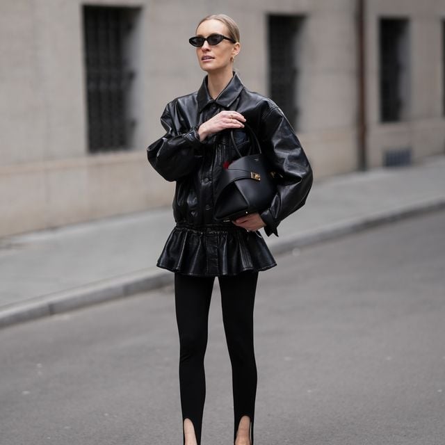 Fashion Event Look With Stirrup Leggings and Peplum Jacket Fashion Event Look With Stirrup Leggings and Peplum Jacket — Aesthetic Black Leggings Outfit