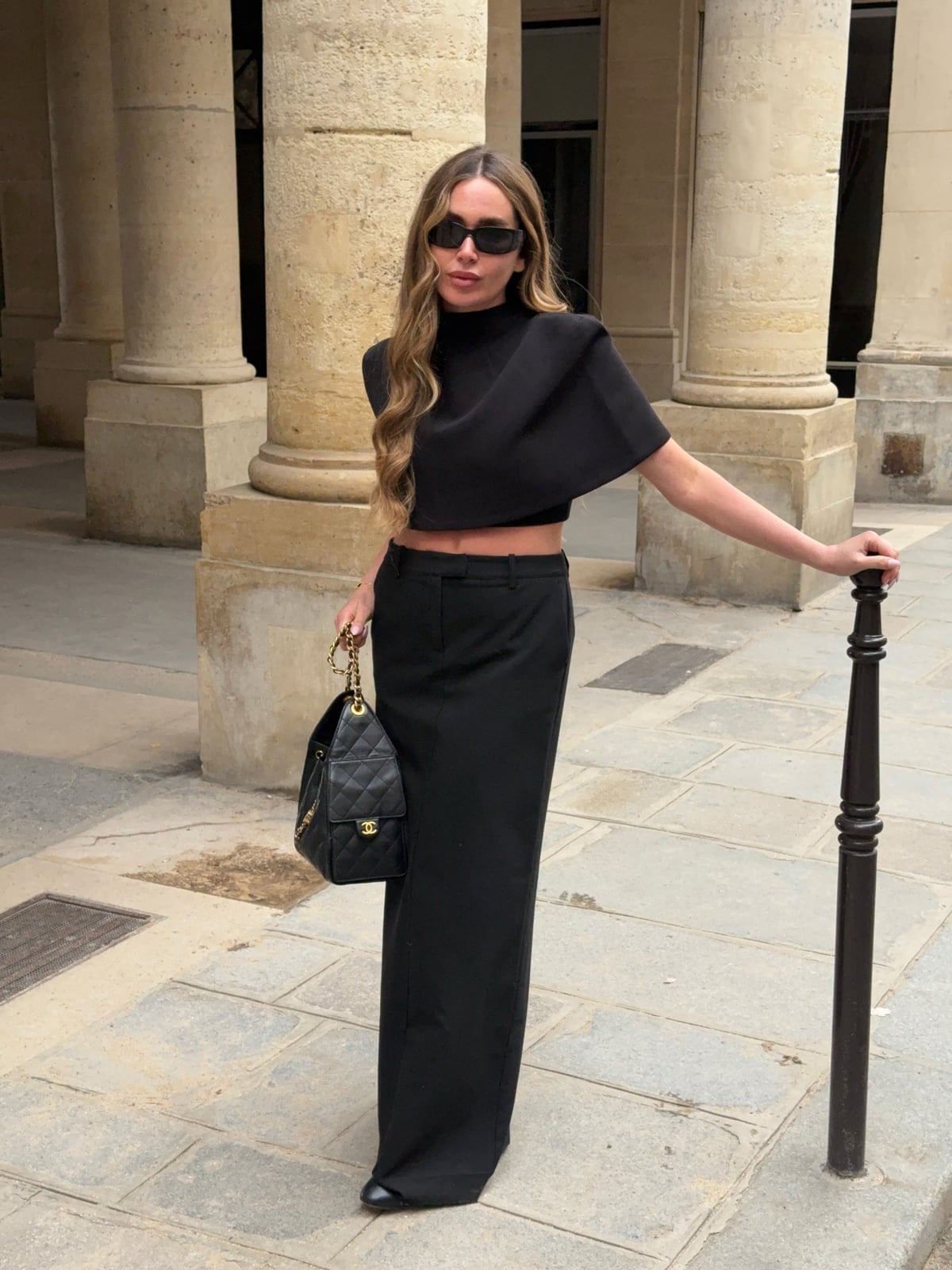 Black Mock Neck Crop Top with Maxi Skirt — Aesthetic Black Sweater Outfit