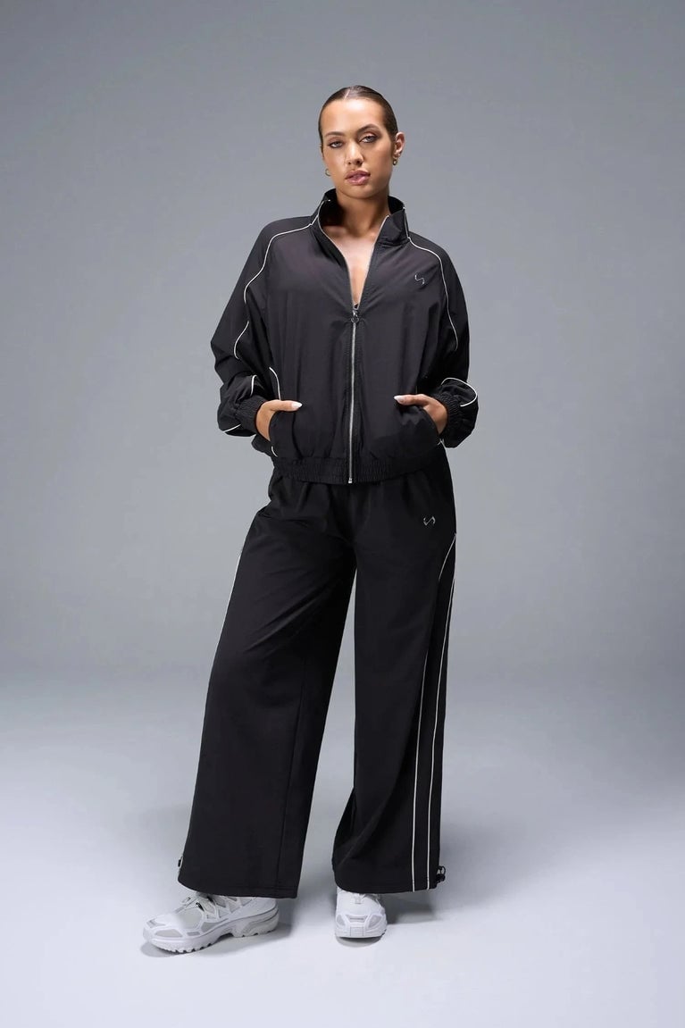 Contrast Piping Tracksuit For Streetwear — Aesthetic Black Sweatpants Outfit