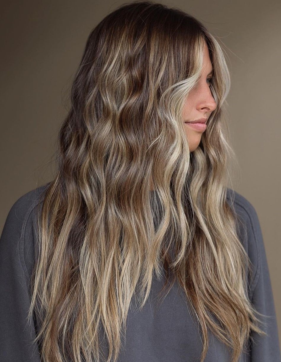Mid-Back Bronde With Root Shadow and Waves Mid-Back Bronde With Root Shadow and Waves — Aesthetic Blonde Hair