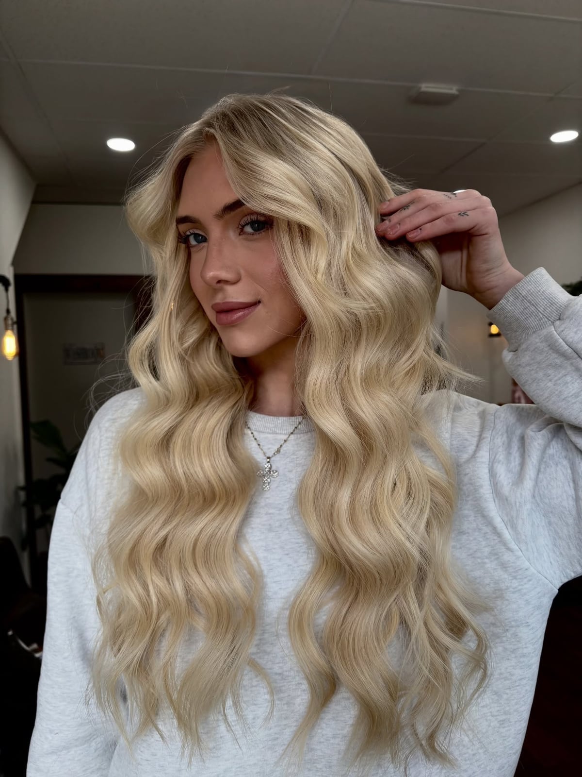 Long Platinum Blonde With Face-Framing Highlights Long Platinum Blonde With Face-Framing Highlights — Aesthetic Blonde Hair