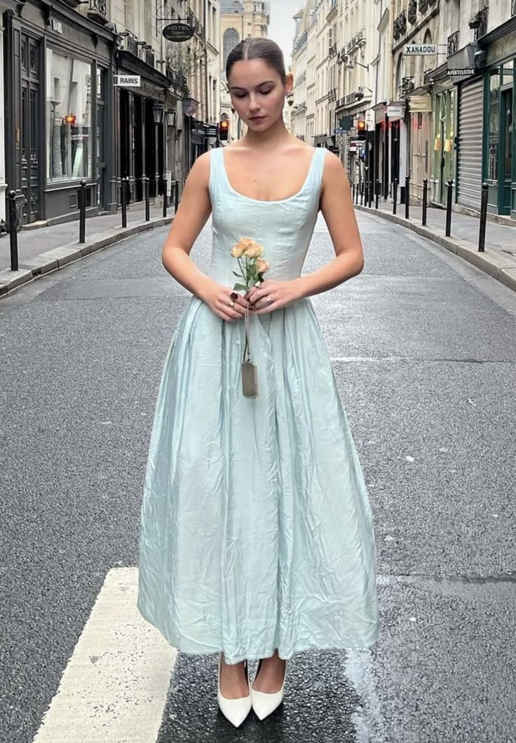 Aesthetic Blue Dress Vintage Aesthetic Girl In Blue Dress 50s Light Blue Vintage Dress 50s Glamour