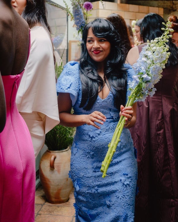 Light Blue Lace Puff Sleeve Dress with 3D Florals — Aesthetic Blue Dress Outfit