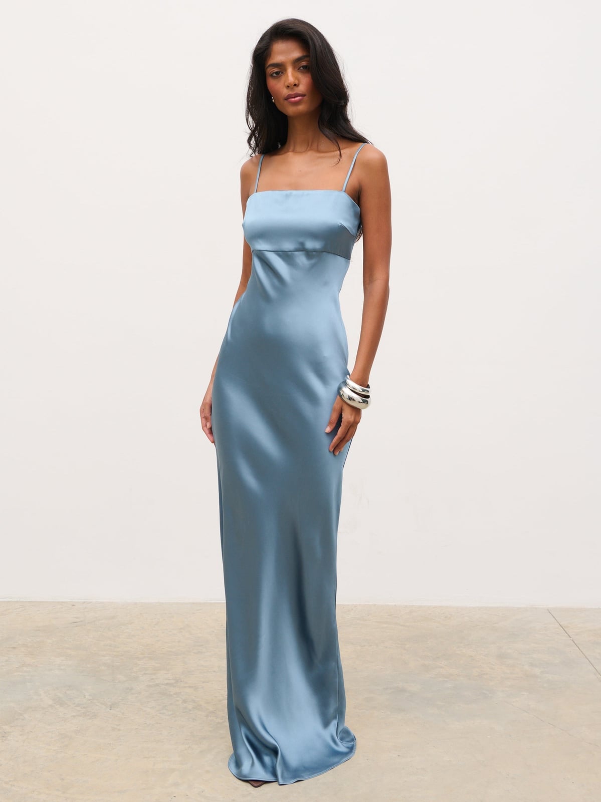 Muted Blue Satin Column Slip Dress — Aesthetic Blue Dress Outfit