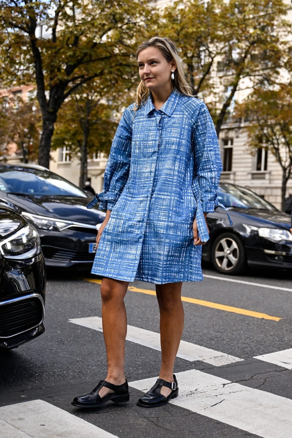 Blue and White Patterned A-Line Dress — Aesthetic Blue Dress Outfit