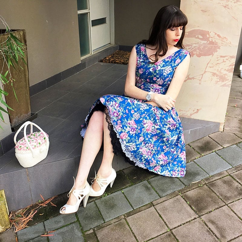 Blue Floral Sleeveless Fit and Flare Dress — Aesthetic Blue Dress Outfit