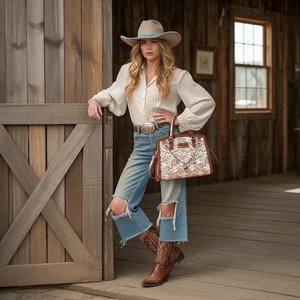 Puff-Sleeve Blouse Ripped Jeans With Brown Cowboy Boots — Aesthetic Cowgirl Boots Outfit