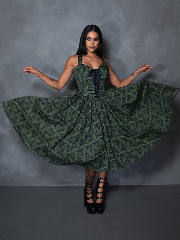 Dark Green Fit and Flare Dress with Corset Bodice Dark Green Fit and Flare Dress with Corset Bodice — Aesthetic Dark Green Dress