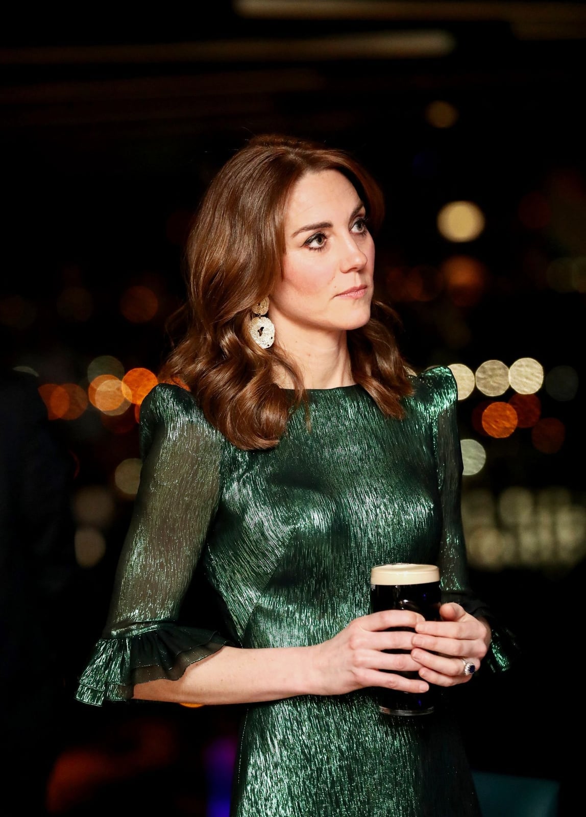 Dark Green Metallic Long Sleeve Dress with Flared Skirt Dark Green Metallic Long Sleeve Dress with Flared Skirt — Aesthetic Dark Green Dress