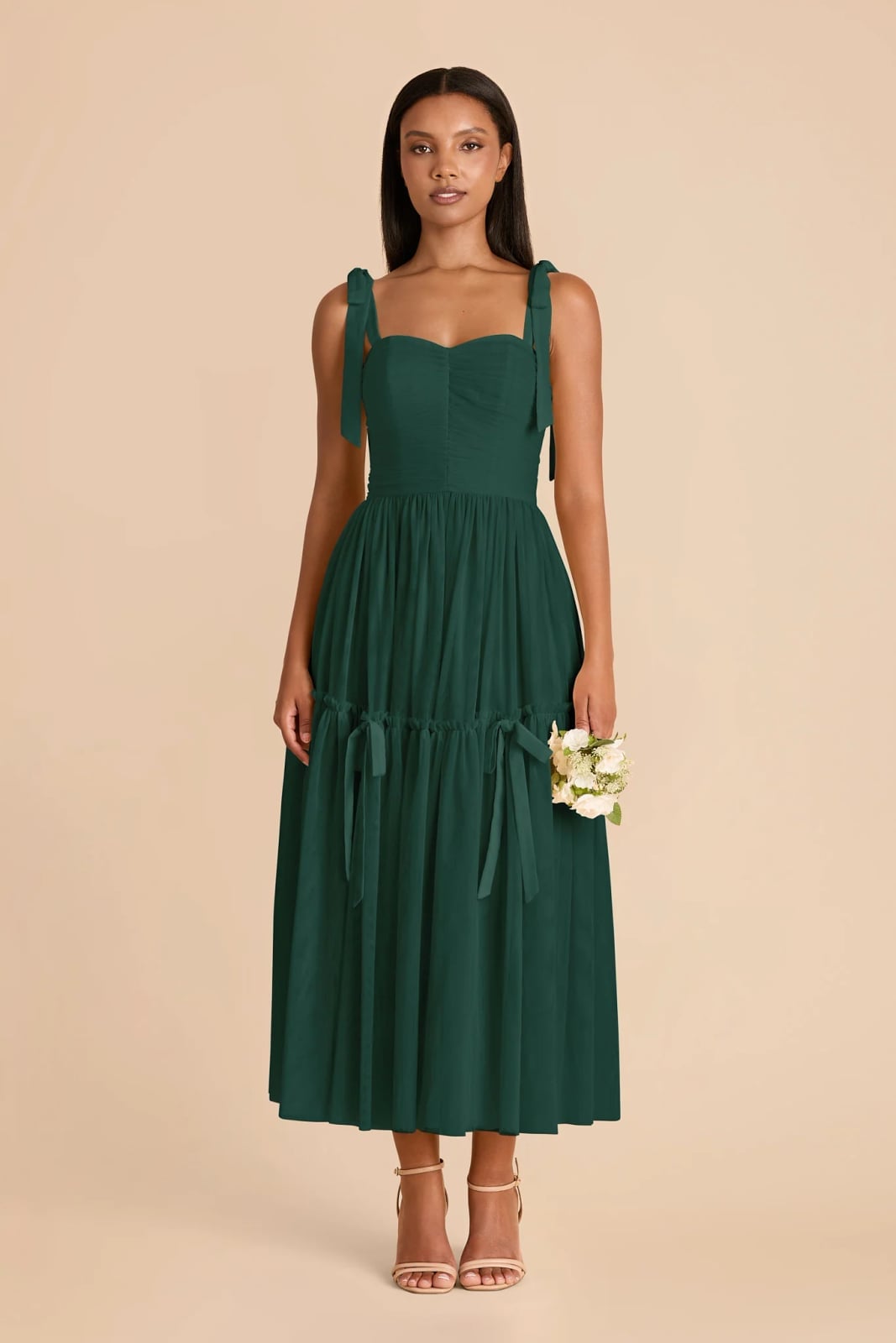 Dark Green Tulle A-line Midi Dress with Sweetheart Neckline Dark Green Tulle A-line Midi Dress with Sweetheart Neckline — Aesthetic Dark Green Dress