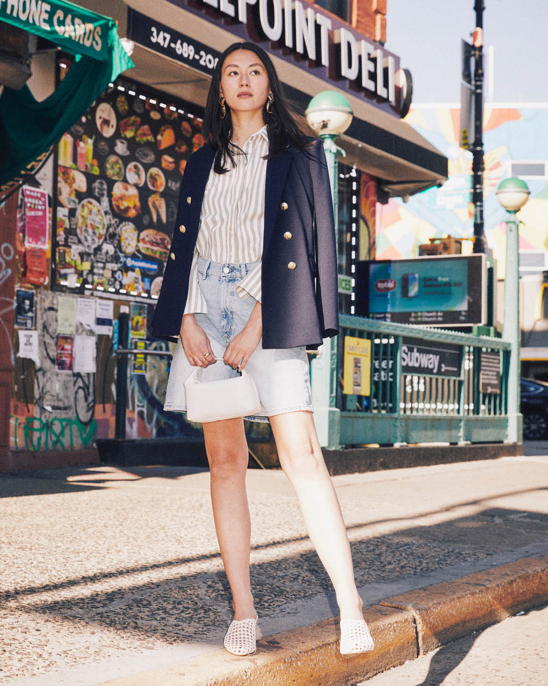 Denim Mini Skirt with Navy Blazer Denim Mini Skirt with Navy Blazer — Aesthetic Date Night Outfits