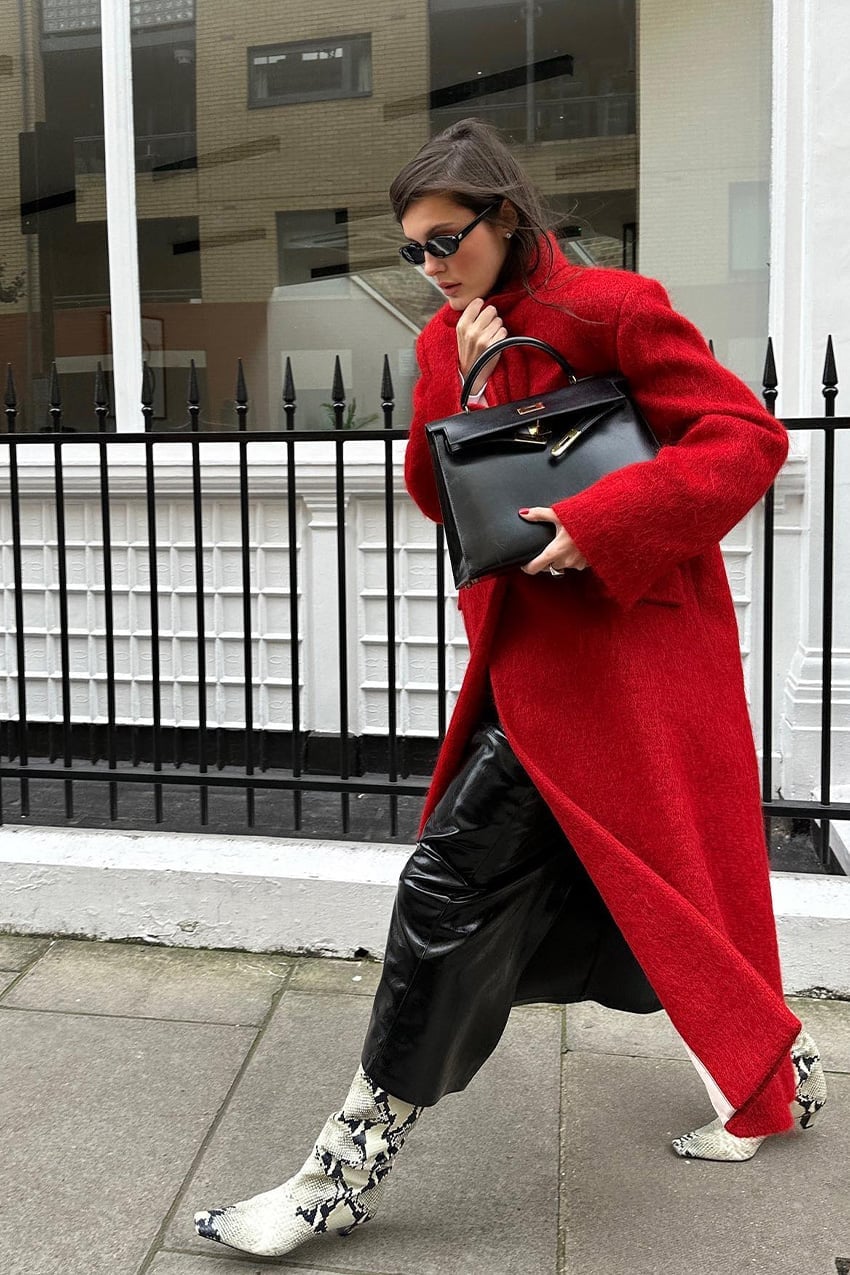 Red Wool Coat Over Leather Trousers Red Wool Coat Over Leather Trousers — Aesthetic Date Night Outfits